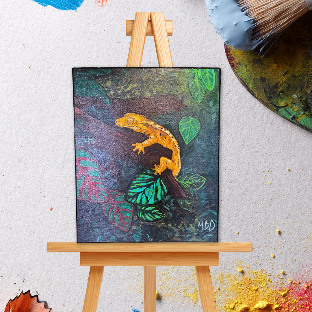 Peinture Scarlett – Gecko à crêtes d’Alban sur toile | Mes Bestioles d’abord